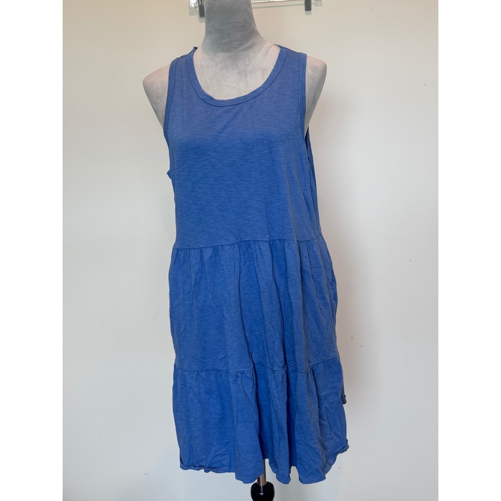Gap Women Blue Slub Knit Tiered Mini Dress Sleeveless Scoop Neck XL